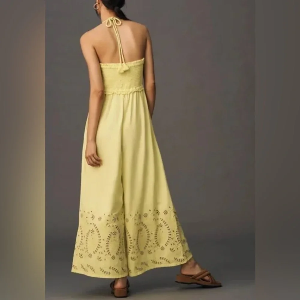 Anthropologie Strapless Eyelet Jumpsuit Black